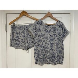 Lucky Brand Floral Pajama Set Loungewear Shorts Top Heather Knit M Floral Soft